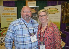 Ken Sikes and Charlotte Vick with Vick Family Farms are promoting their North Carolina grown sweet potatoes.